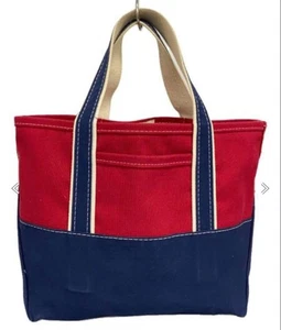 LLBean x BEAMS BOAT AND TOTE Red Navy Canvas Tote Bag USA Made Used Japan - Picture 1 of 7