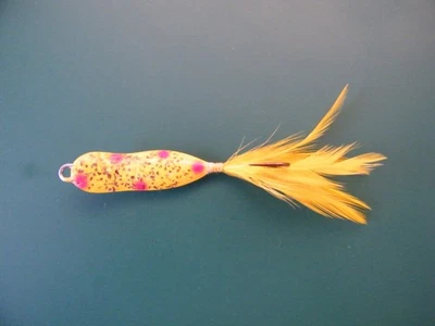 RARE Vintage Kautzky Stinger Ike jig feathered fishing spoon lure yellow - Image 1 of 4