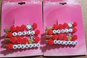 DISNEY Girls Hair Accessory 2 Sets Of 4 Belle And Chips 8 Hair Clips NEW - Picture 1 of 8