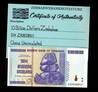 Auténtico billete de repuesto de 10 mil millones de dólares de Zimbabwe ZA 2008 UNC ZA0028511 Foto 1 de 3