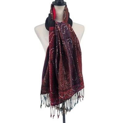 Mantón Pashmina Reversible Arco Iris Lentejuelas Adornado Envoltura 64x27 Flecos Boho Foto 1 de 4