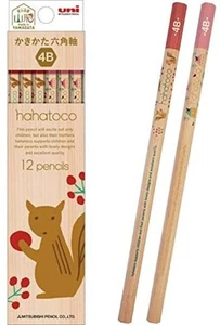 Kakikata Pencil Hahatoco wood axis HT02 4B Squirrel & House 1 Dozen K56214B F/S - Picture 1 of 6