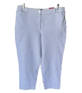NWT Talbots Pants Womens 14 Blue White Seersucker Perfect Crop Striped Ankle - Picture 1 of 14