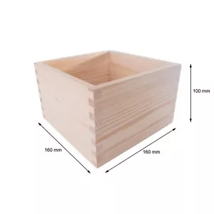 Square Pinewood Open Top Box Container Storage / Craft Decoupage / 16x16x10 cm - Picture 1 of 1