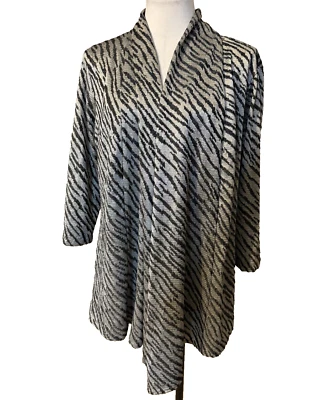 Chicos Light Jacket Topper 3 XL Black Gray Silver Open Front Stretch Washable - Image 1 of 4