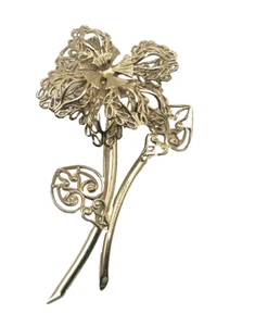 UNCOMMON VINTAGE 1ST ½ 20TH C.”MONET” FLOWER BROOCH WHITE ENAMELED METAL WIRE - Picture 1 of 5