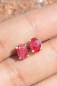 Simulated Red Ruby 925 Sterling Silver Faceted Gemstone Stud Earring