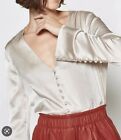 NWT Joie Madora Textured Satin Top Shimmer Blouse Low V Cut Sz Small (flaw)
