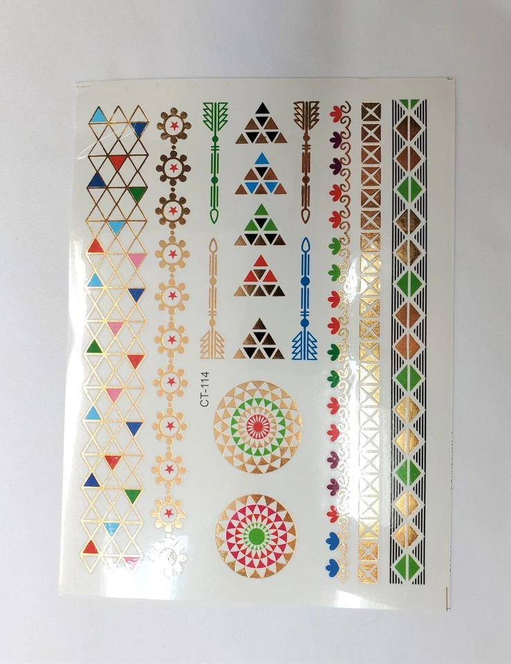 Tatuaje Flash Metálico Plateado y Dorado Impermeable, Pegatina Arte Corporal Temporal Foto 1 de 1