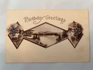 1909 Cobb Shinn Artist Signed Women Blue Flower Lake Mountain  Birthday Postcard - Picture 1 of 2