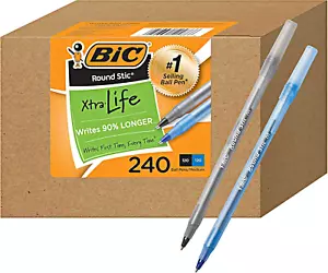 BIC PENS Grande Confezione Bulk di 240 Penne Inchiostro, Bic Round Stic Xtra Life Ballpoint, M - Foto 1 di 12