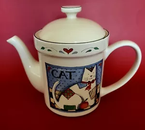 Vintage Tea Pot Country Patchwork Quilt Cat, Susan Winget, 8"x11" Spout/Handle - Picture 1 of 4