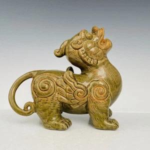 7.1" Old China Porcelain Song dynasty yue kiln cyan glaze Ice crack beast Statue - Picture 1 of 9