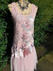 Boho fantasy dress, in pink  colours, from embroidered lace, vintage UK 14/16