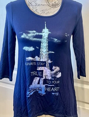 Блестящий топ Justice для девочек темно-синий рукав 3/4 Always Stay True To Your Heart размер 12 - Изображение 1 из 4