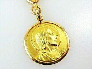 Keychain 18K Yellow Gold Carved Jesus Pendant Medallion Italy 5" Long Rose Gold