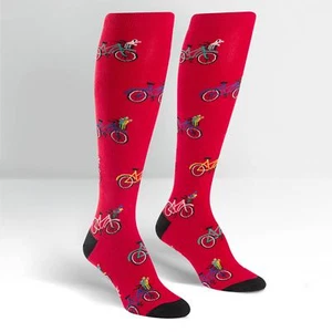 NWT SOCK IT TO ME TOUR DE NEIGHBORHOOD KNEE HIGH SOCKS DERBY STYLISH RED BICYCLE - Picture 1 of 2