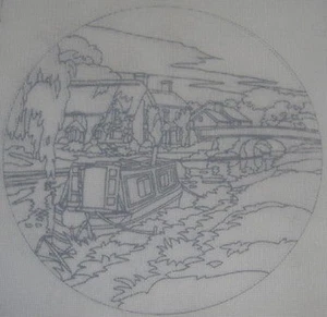 Bargee's Inn (Canal Barge) Tapestry/Needlepoint Canvas - 11" Diameter - Picture 1 of 1