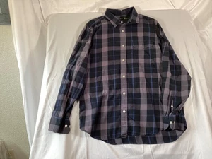 Banana Republic Shirt Mens L Plaid Cotton Long Sleeve Grey/Black - Foto 1 di 6