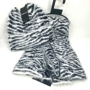 DKNY Mujer Gorro y Bufanda Conjunto de Dos Piezas Negro Blanco Estampado Animal Difuso - Imagen 1 de 12