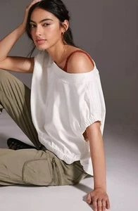 Pilcro by Anthropologie Cross Back Off white Tee  Slouchy Relaxed Boho Sz Small - Picture 1 of 17