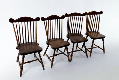Dollhouse Miniature Roger Gutheil Windsor Wooden Dining Chairs x 4 IGMA SIgned - Image 1 of 4