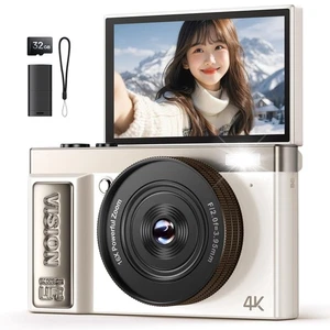AEKOMi D9 4K Digital Camera 64MP Flip Screen AF Zoom Vlog +32GB Card White Japan - Picture 1 of 8