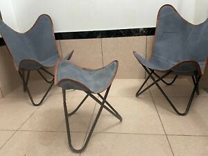 Set of 3 Butterfly Chair Seat Blue Color - With Stand