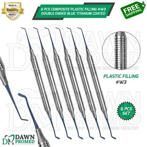 6 Pcs Composite Plastic Filling Instrument #W3 Double Ended Blue Titanium Coated - Picture 1 of 8