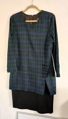 Vestido Positive Attitude Negro Verde Tartán Cuadros Vintage Cambio Max Talla Pequeña L Foto 1 de 4