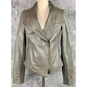 Vince Women's Mushroom Gray Brown Leather Jacket sz M (12717) - Picture 1 of 10