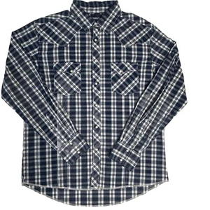 Wrangler Western Pearl Snap Mens Shirt Size XL Blue Plaid Cowboy Rodeo Ranch - Picture 1 of 8