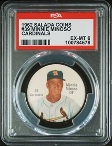 1962 Salada Baseball Coin Pin 39 MINNIE MINOSO ST. LOUIS CARDINALS PSA 6 EX-MT - Picture 1 of 2