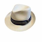 Scala Classico Hat White Fedora Striped Ribbon Mens M Medium Toyo Straw Bahamas