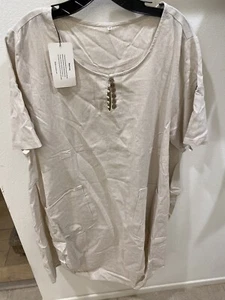Women's Tunic Dress Summer Cotton Linen T Shirt Knee-Length Beige Size M - Picture 1 of 3
