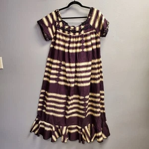 Handmade Maxi Dress Size XL Burgundy Stripe Short Sleeve Square Neck Boho - Picture 1 of 7