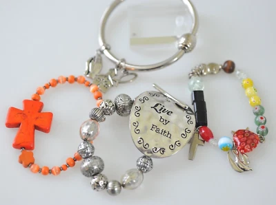 Lote de pulseiras espirituais religiosas pulseira elástica fé contas cruz XE14 - Imagem 1 de 4