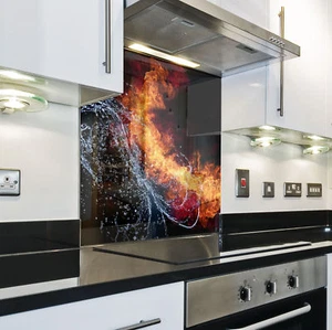 KÜCHENRÜCKWAND Spritzschutz Küche Gehärtetes Glas Rückwand Feuer element rot - Bild 1 von 3