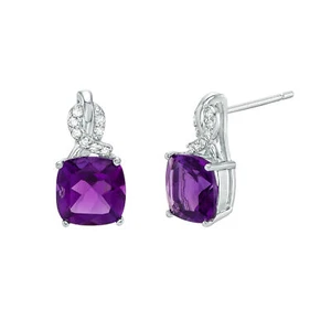 Women's 925 Sterling Silver Amethyst Earrings With White Diamond - Picture 1 of 4
