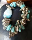 10Bc Light Blue  Glass Beads And Metal Charms Cuff Bracelet