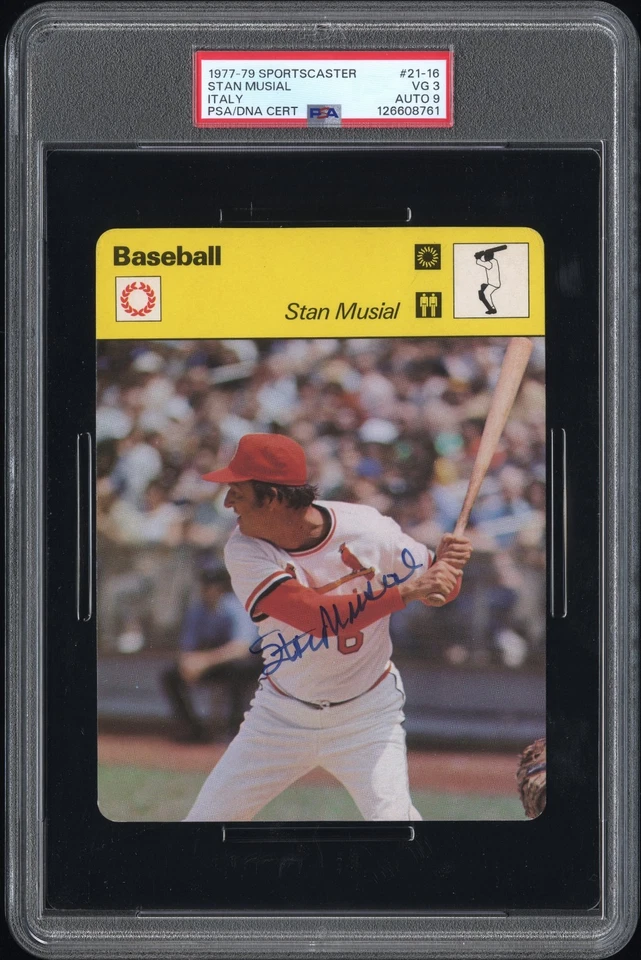 Sportscaster Stan Musial 1977-79 firmado PSA 3 automático 9 doble grado corte más alto Foto 1 de 2