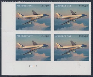 Sello de Estados Unidos #4144 2007 $4,60 Air Force One en estado bastante bueno NH bloque de placa de 4 - Imagen 1 de 1