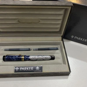 Unused /PARKER/ Duofold Fountain Pen Marble Blue Opened box From Japan New - Picture 1 of 8
