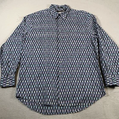 Marcus 衬衫男式大号多色几何钻石印花纽扣美国棉 — 第 1/4 张图片