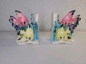 Vintage Ceramic Bookends Tropical Fish Japan MCM Old World Florida Beach Decor - Picture 1 of 18