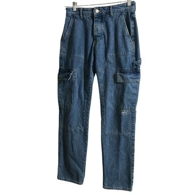 Boohoo Jeans 28x30.5 Blue Official MAN Skate Relaxed Rigid Straight Cargo Grunge - Image 1 of 4