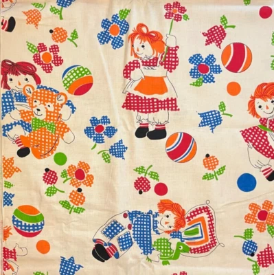 Raggedy Ann Fabric by the Yard Gingham Floral Cotton Canvas Andy Ragdoll Vintage - Image 1 of 4