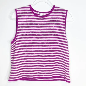 Camiseta sin mangas St John para mujer a rayas lentejuelas brillantes rosa blanco talla grande - Imagen 1 de 8
