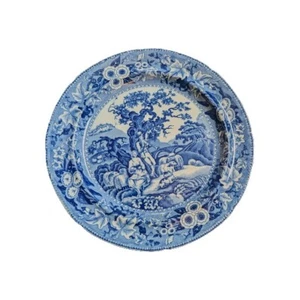 Antique 1815-1825 Blue Transferware 10" Plate "Piping Shepherd" c. 1820 - Picture 1 of 4