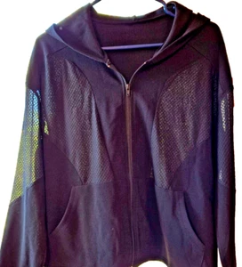 Shein Women's Black Lightweight Hoodie Zip Jacket Size L 8/10 Mesh Long Sleeves - Picture 1 of 6